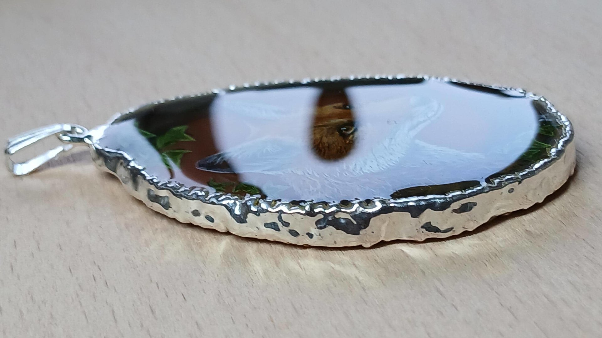 Red Fox Hand Painted Agate Pendant