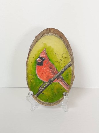 Northern Cardinal Bird Painting on Wood