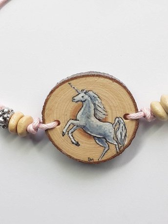 Unicorn Hand Painted on Yew Wood Bracelet