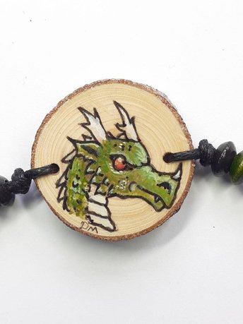 Dragon Hand Painted on Yew Wood Bracelet