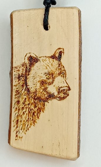 Black Bear Hand Drawn Yew Wood Pendant