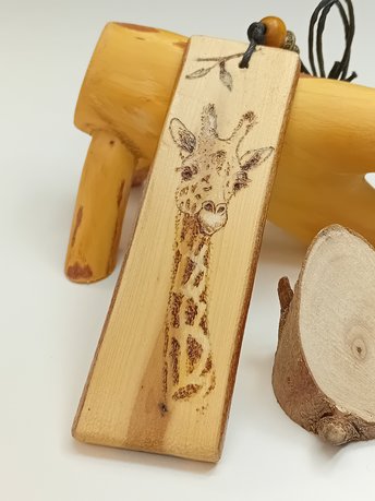 Giraffe Hand Drawn Yew Wood Pendant