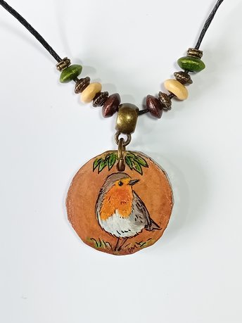Robin Hand Painted Wood Pendant