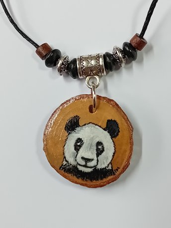 Panda Hand Painted Wood Pendant