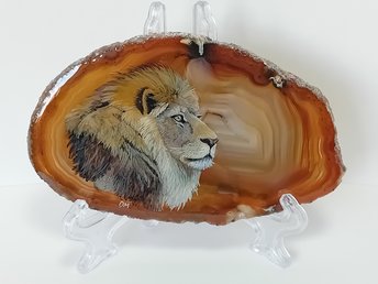 Lion Hand Painted on to Agate