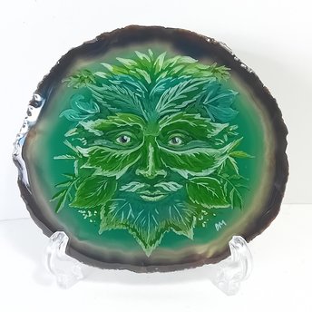 Green Man Painting on Agate