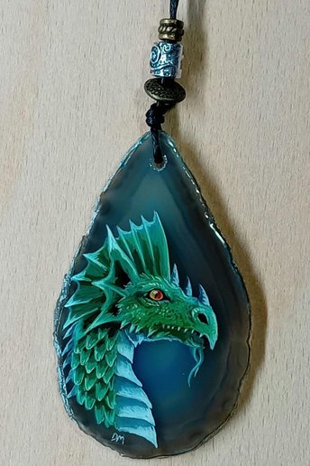 Dragon Hand Painted Agate Pendant