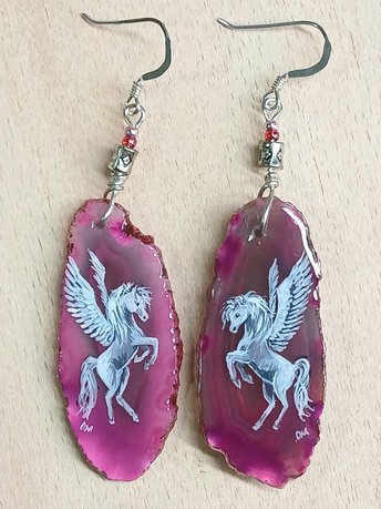 Pegasus Hand Painted Agate Earrings