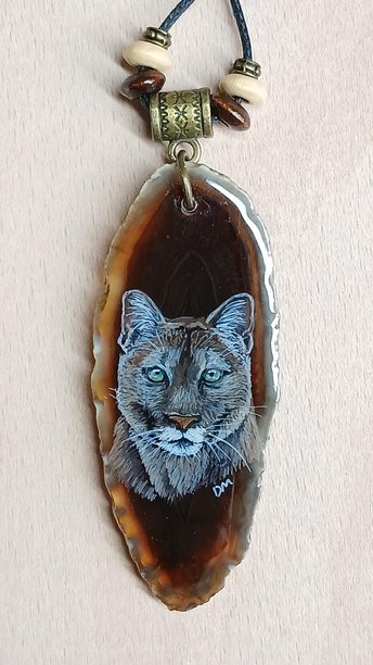Puma Hand Painted Agate Pendant