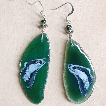 Badger Hand Painted Agate Earrings