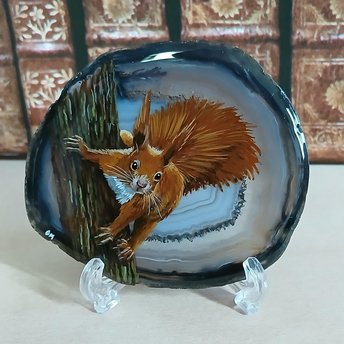 Red Squirrel Hand Painted onto Agate, squirrel gift, squirrel present
