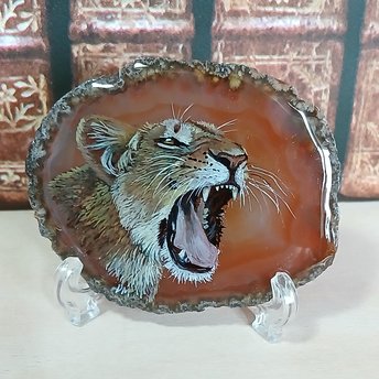Lioness Hand Painted on to Agate