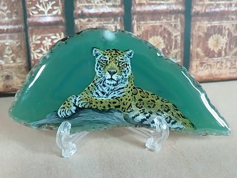 Jaguar Painting on Agate Slice