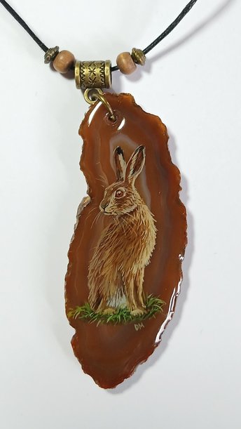 Hare Hand Painted Agate Pendant